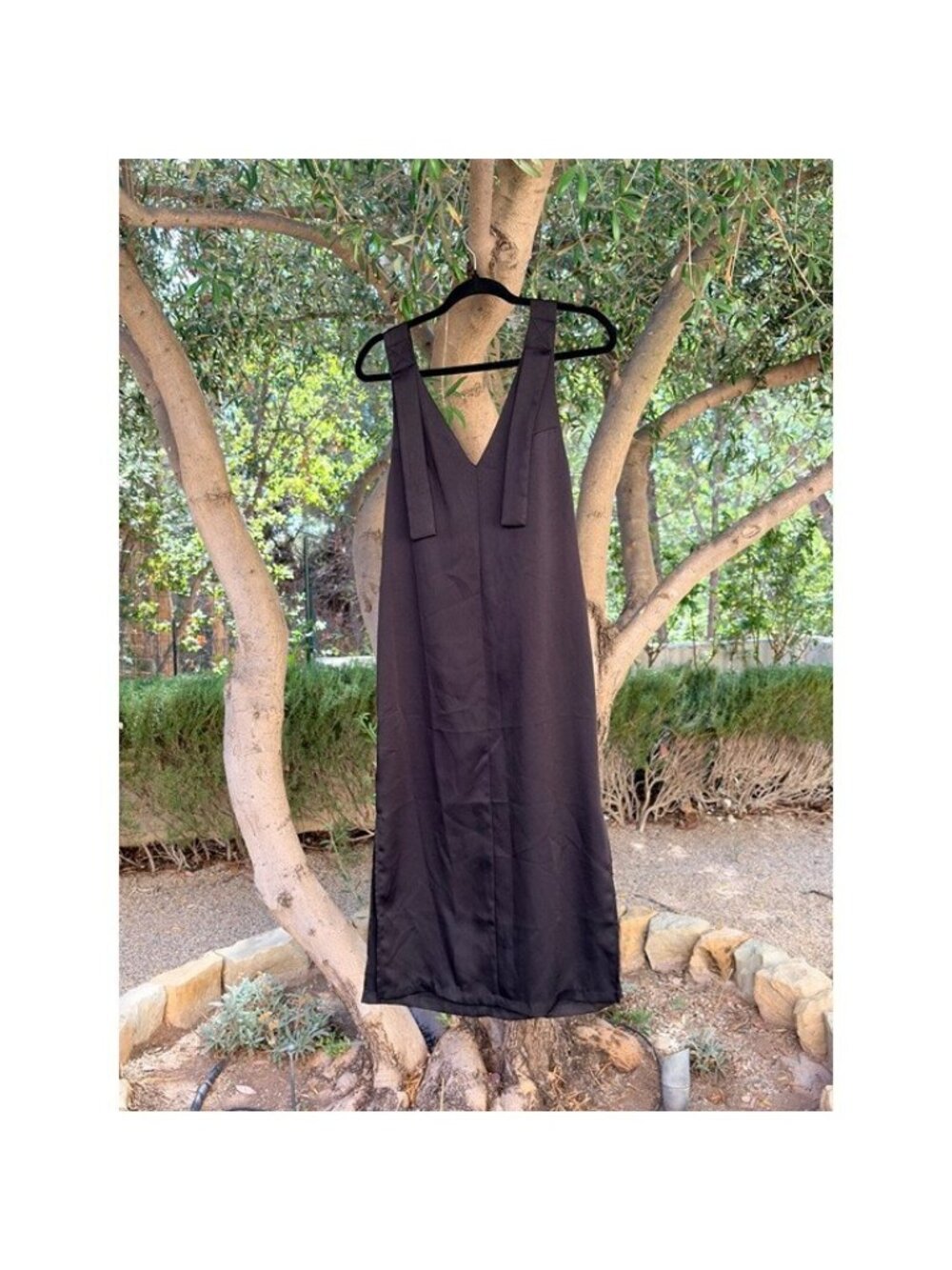 H&M Black Satin V-Neck Pinafore Midi Dress M